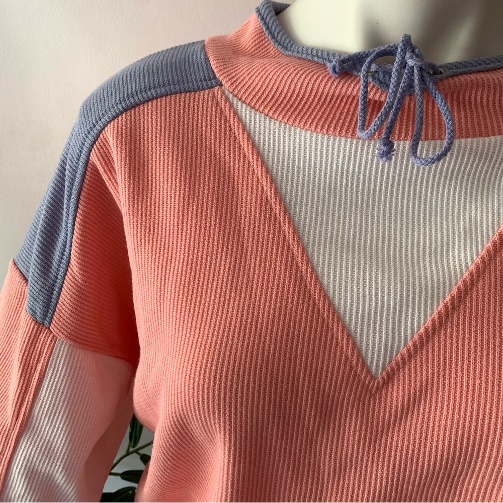 v i n t a g e :: Sporty Slouchy Ribbed Colorblock Sweatshirt NOS - Picture 3 of 13